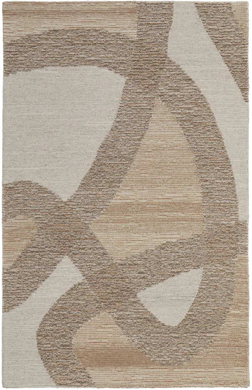 Brown Tan and Ivory Wool Abstract Hand Tufted Area Rug Photo 5