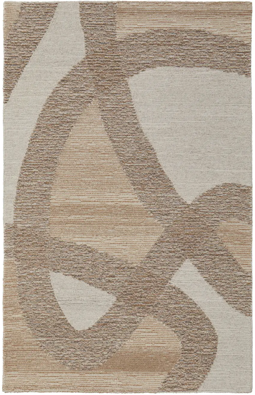 Brown Tan and Ivory Wool Abstract Hand Tufted Area Rug Photo 2