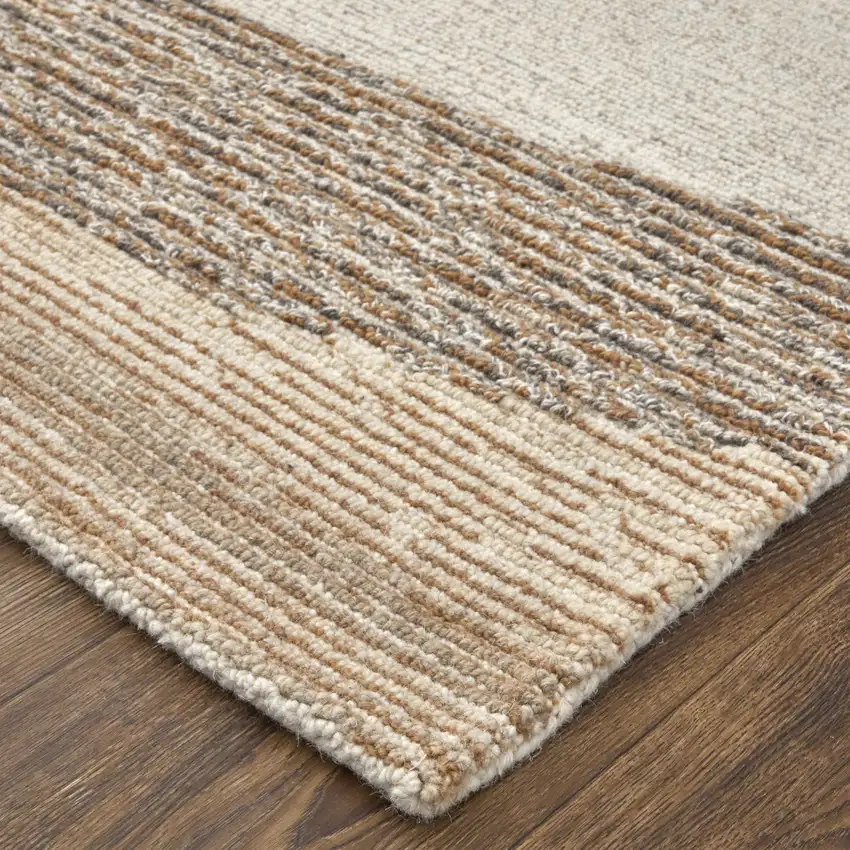 Brown Tan and Ivory Wool Abstract Hand Tufted Area Rug Photo 8