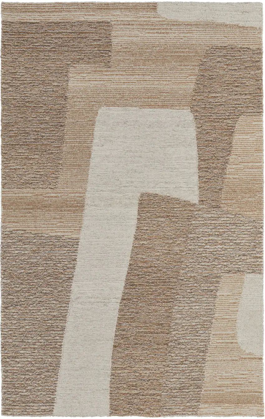 Brown Tan and Ivory Wool Abstract Hand Tufted Area Rug Photo 5