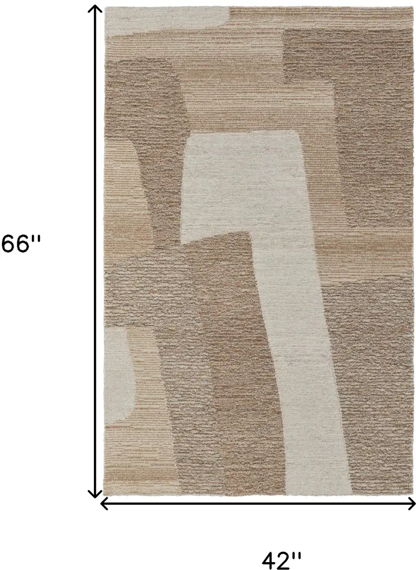 Brown Tan and Ivory Wool Abstract Hand Tufted Area Rug Photo 3