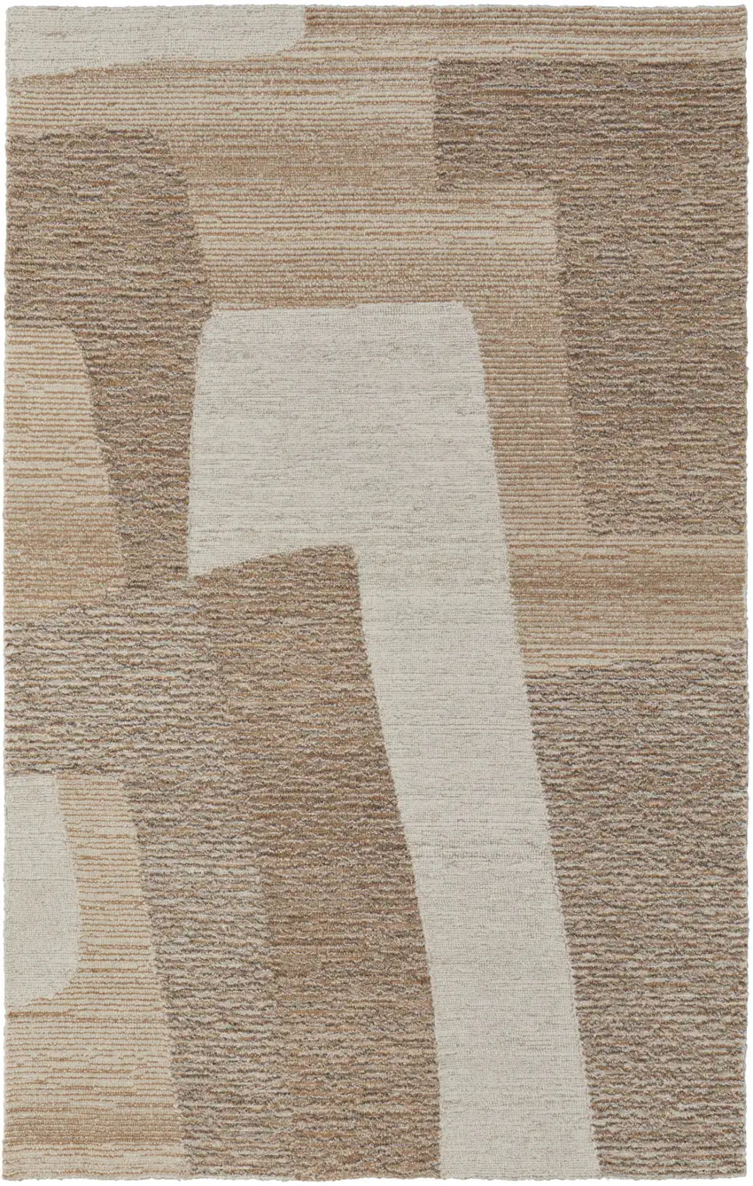 Brown Tan and Ivory Wool Abstract Hand Tufted Area Rug Photo 4