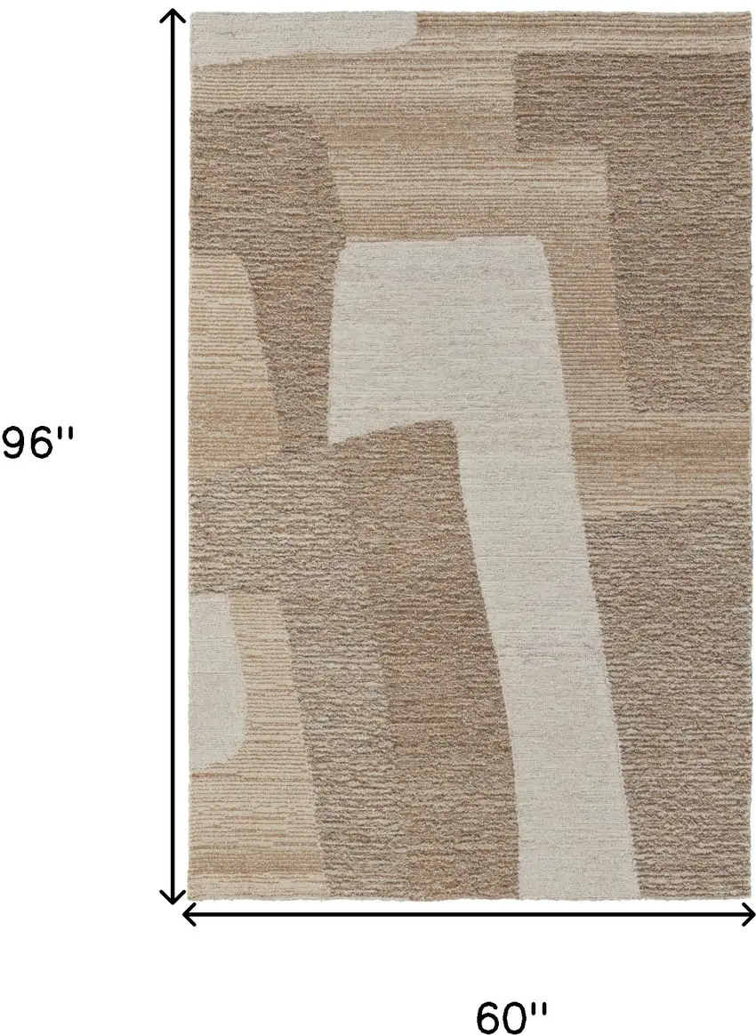 Brown Tan and Ivory Wool Abstract Hand Tufted Area Rug Photo 3