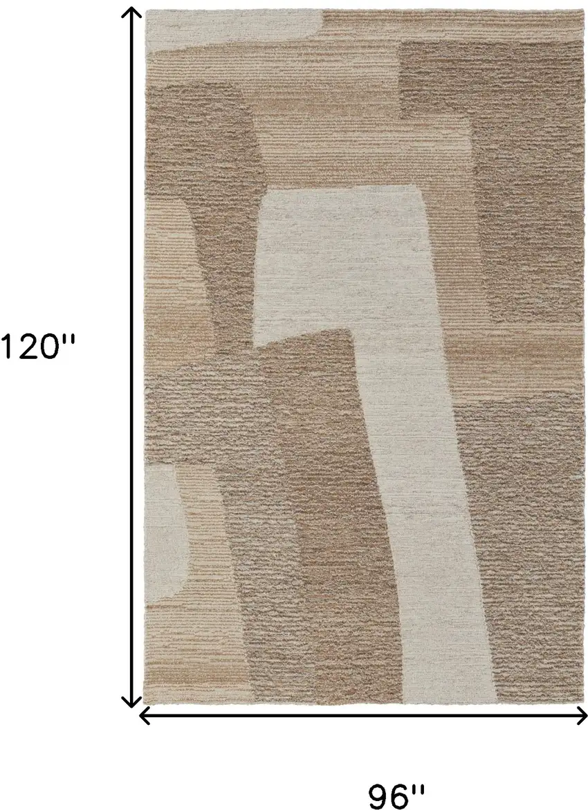 Brown Tan and Ivory Wool Abstract Hand Tufted Area Rug Photo 3