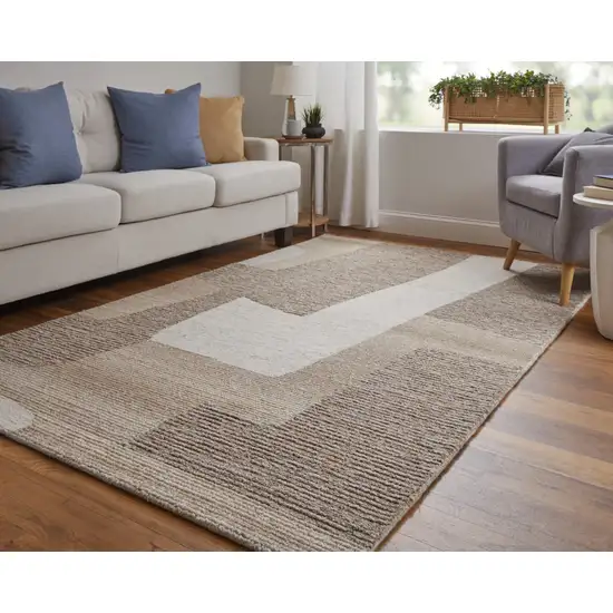 Brown Tan and Ivory Wool Abstract Hand Tufted Area Rug Photo 9