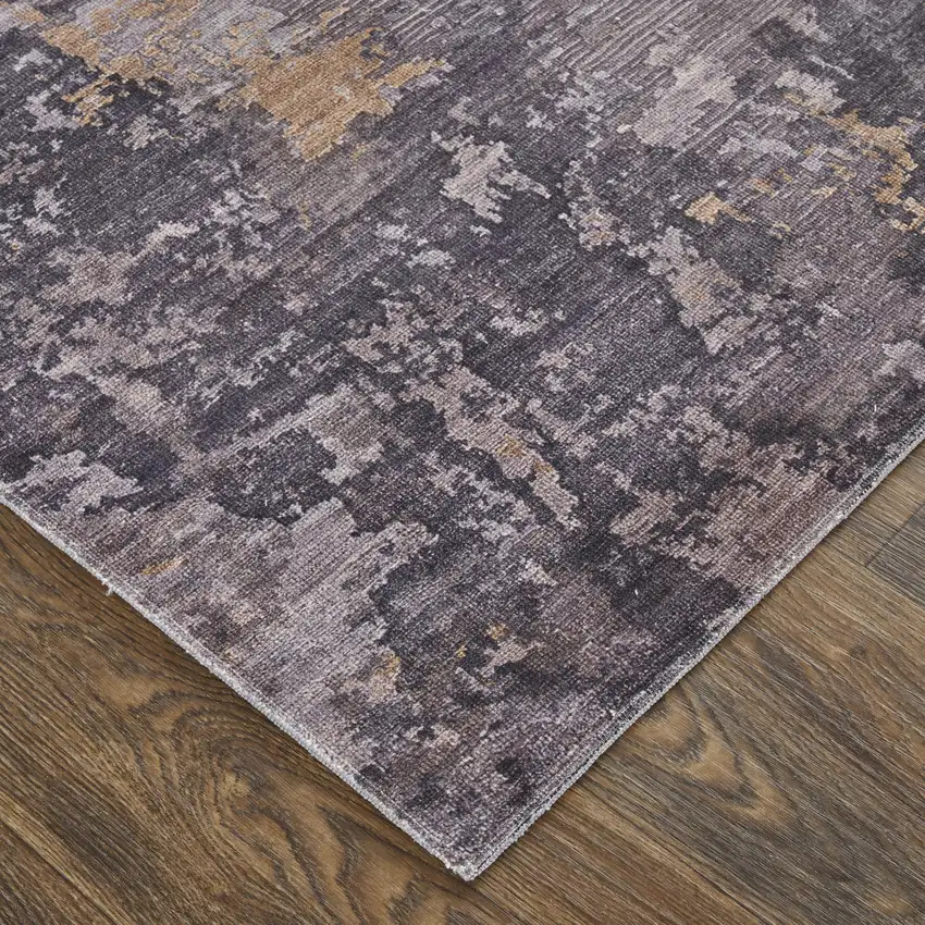 Brown Tan and Orange Abstract Power Loom Worn Faded Washable Area Rug Photo 4