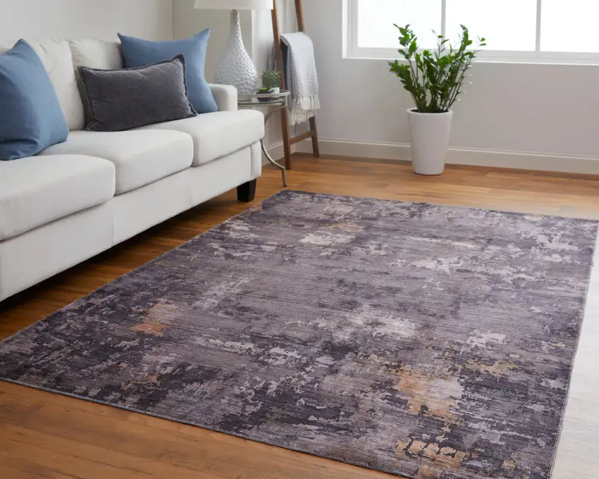 Brown Tan and Orange Abstract Power Loom Worn Faded Washable Area Rug Photo 8