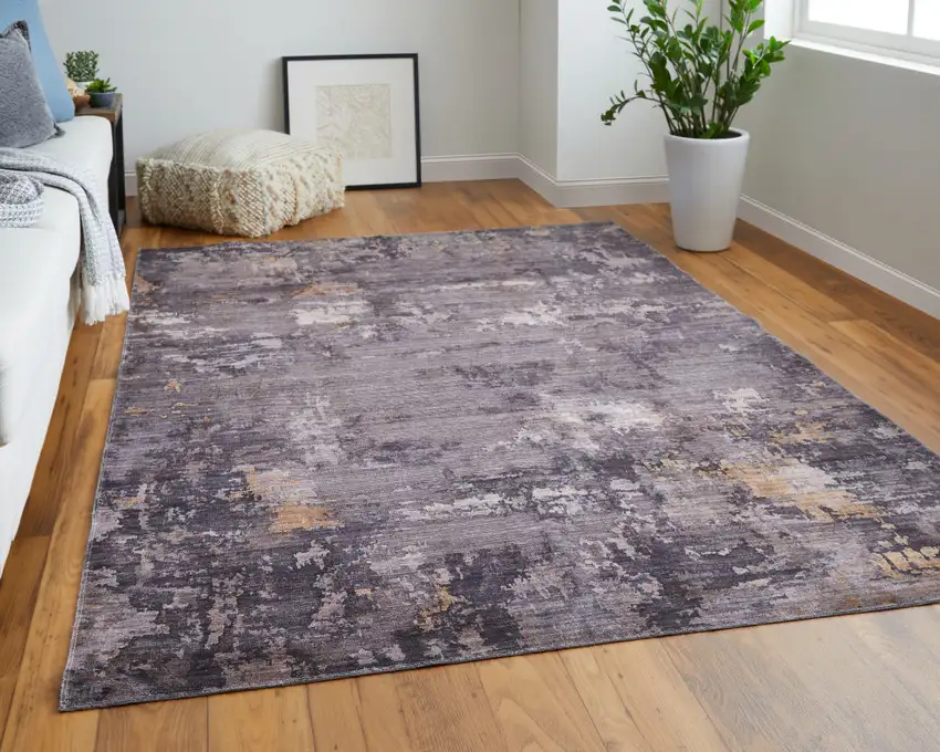 Brown Tan and Orange Abstract Power Loom Worn Faded Washable Area Rug Photo 7