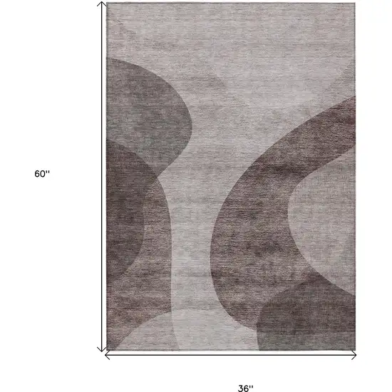 Brown Taupe And Beige Abstract Washable Indoor Outdoor Area Rug Photo 3