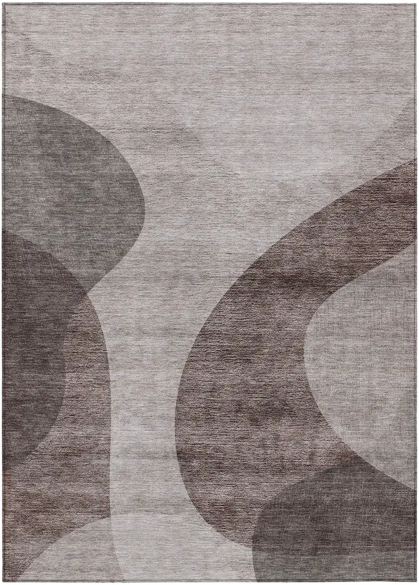 Brown Taupe And Beige Abstract Washable Indoor Outdoor Area Rug Photo 2