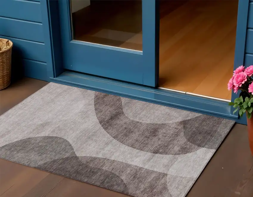 Brown Taupe And Beige Abstract Washable Indoor Outdoor Area Rug Photo 1