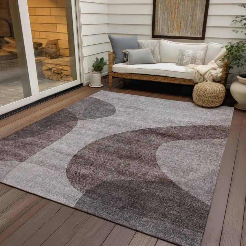 Brown Taupe And Beige Abstract Washable Indoor Outdoor Area Rug Photo 9
