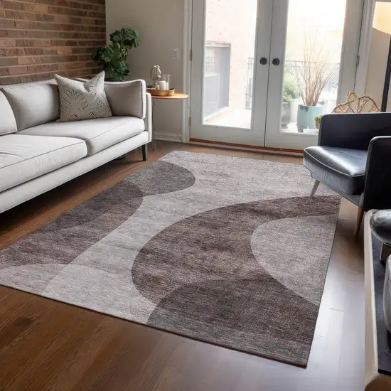 Brown Taupe And Beige Abstract Washable Indoor Outdoor Area Rug Photo 8