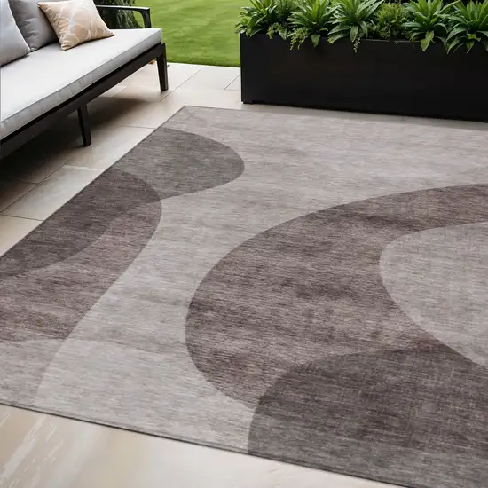 Brown Taupe And Beige Abstract Washable Indoor Outdoor Area Rug Photo 1