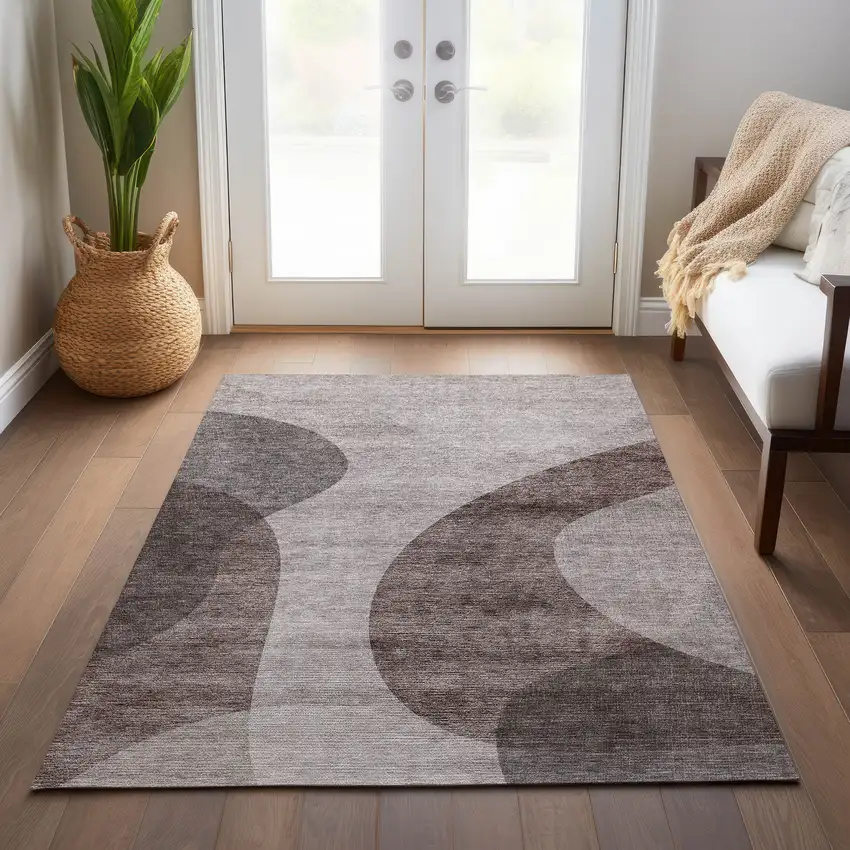Brown Taupe And Beige Abstract Washable Indoor Outdoor Area Rug Photo 9