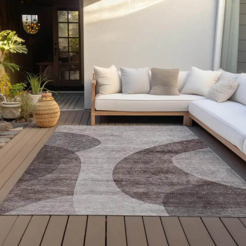 Brown Taupe And Beige Abstract Washable Indoor Outdoor Area Rug Photo 7