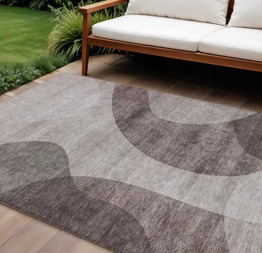 Brown Taupe And Beige Abstract Washable Indoor Outdoor Area Rug Photo 1