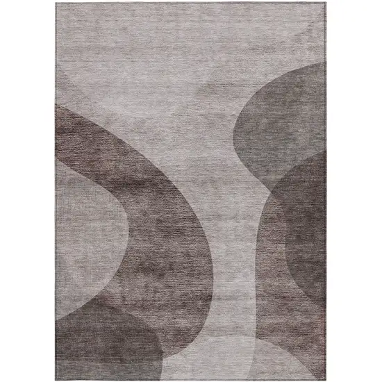 Brown Taupe And Beige Abstract Washable Indoor Outdoor Area Rug Photo 5