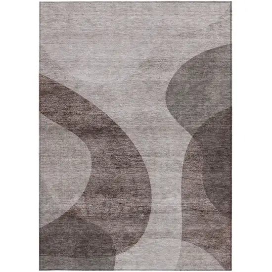 Brown Taupe And Beige Abstract Washable Indoor Outdoor Area Rug Photo 5