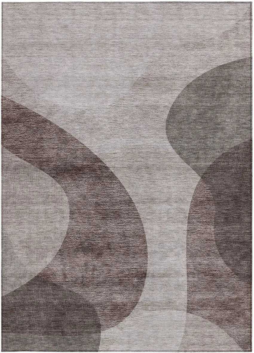 Brown Taupe And Beige Abstract Washable Indoor Outdoor Area Rug Photo 5