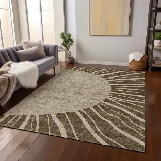 Brown Taupe And Beige Abstract Washable Indoor Outdoor Area Rug Photo 9