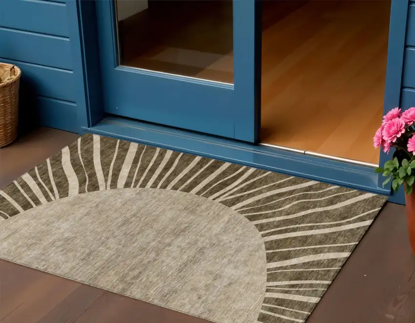 Brown Taupe And Beige Abstract Washable Indoor Outdoor Area Rug Photo 1