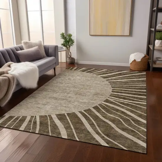 Brown Taupe And Beige Abstract Washable Indoor Outdoor Area Rug Photo 9