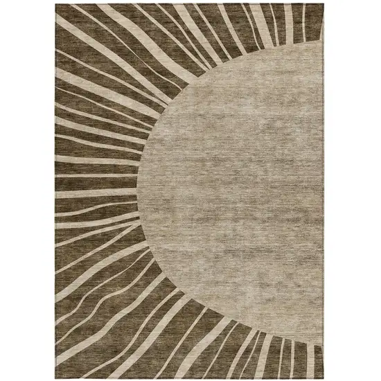 Brown Taupe And Beige Abstract Washable Indoor Outdoor Area Rug Photo 6