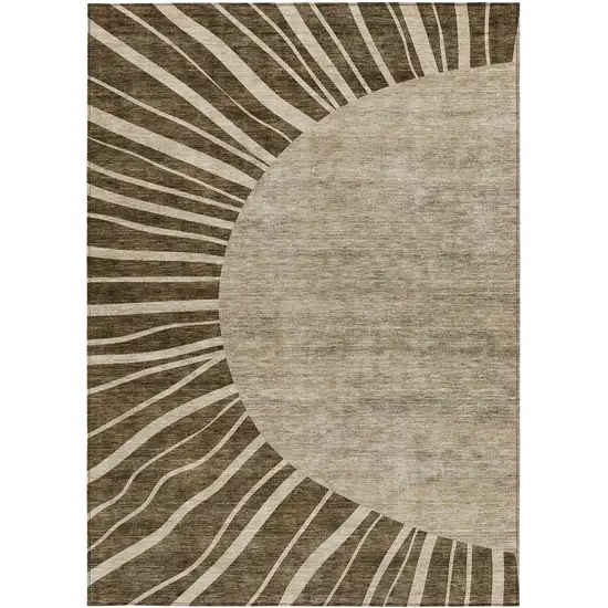Brown Taupe And Beige Abstract Washable Indoor Outdoor Area Rug Photo 6