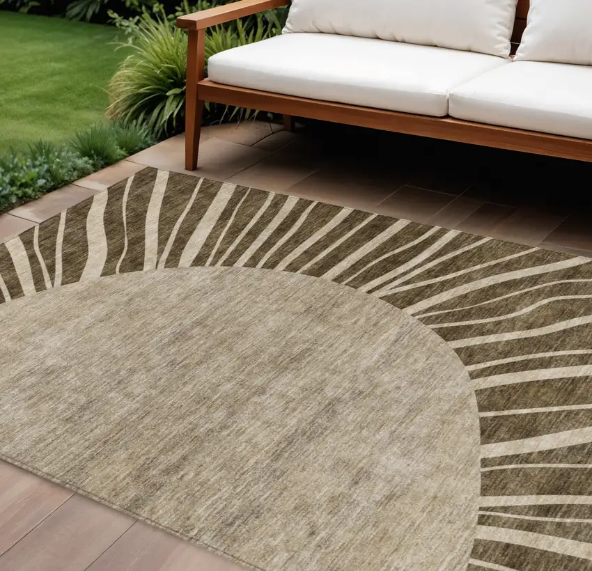 Brown Taupe And Beige Abstract Washable Indoor Outdoor Area Rug Photo 1
