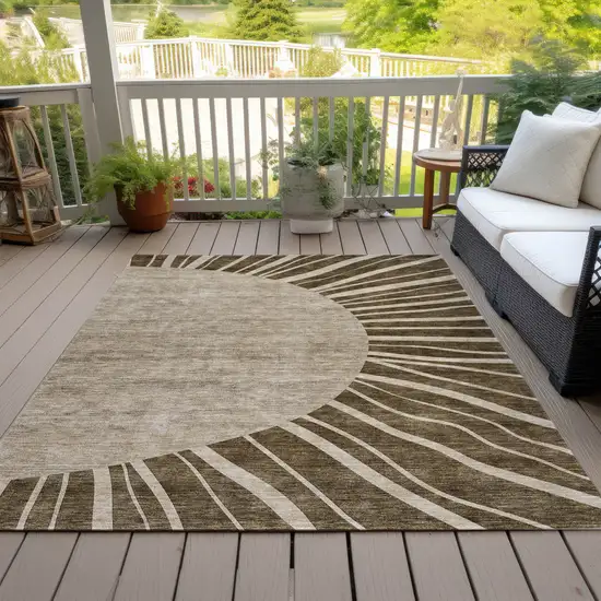 Brown Taupe And Beige Abstract Washable Indoor Outdoor Area Rug Photo 8