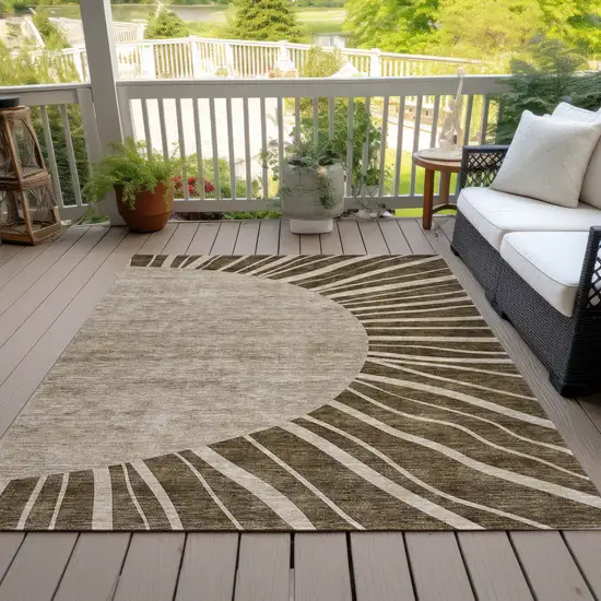 Brown Taupe And Beige Abstract Washable Indoor Outdoor Area Rug Photo 8