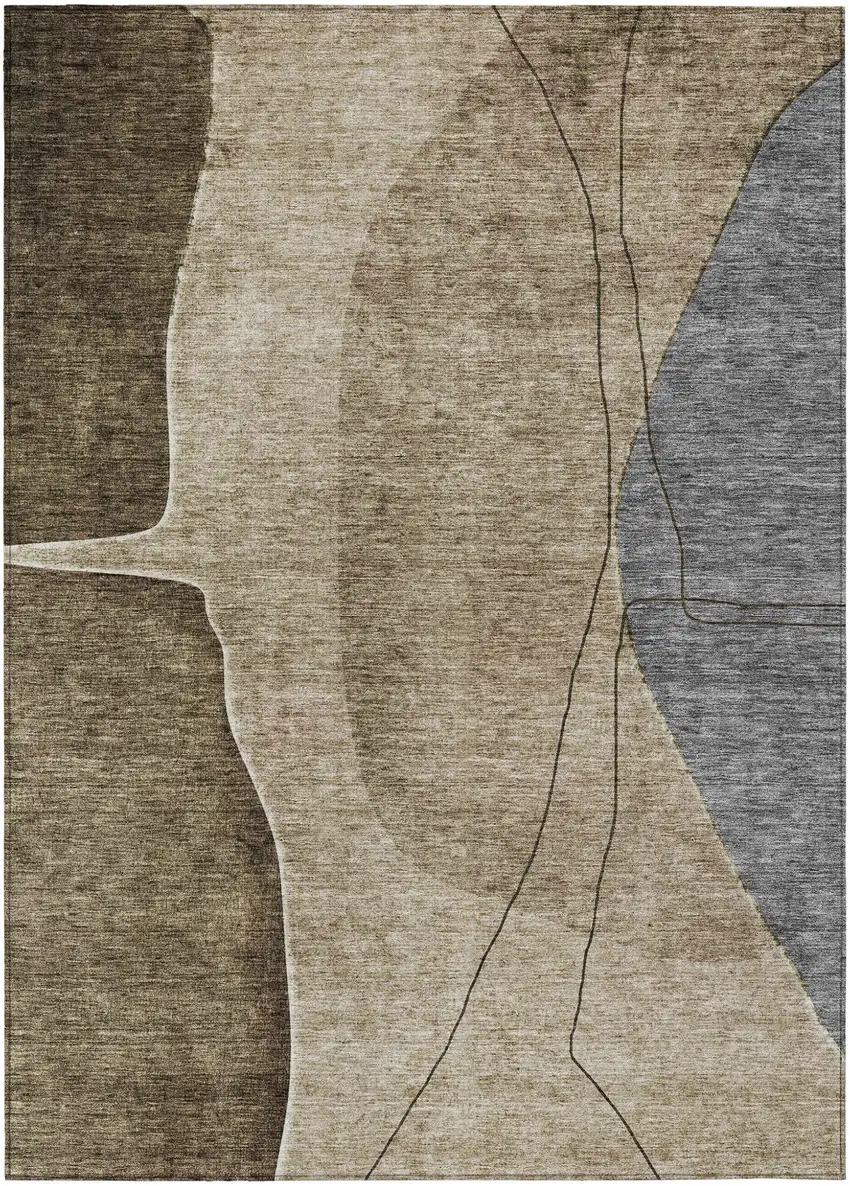 Brown Taupe And Beige Abstract Washable Indoor Outdoor Area Rug Photo 2