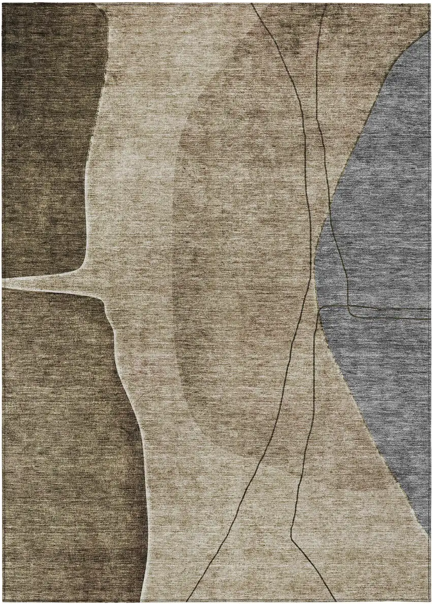 Brown Taupe And Beige Abstract Washable Indoor Outdoor Area Rug Photo 2