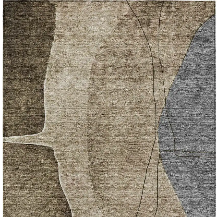 Brown Taupe And Beige Abstract Washable Indoor Outdoor Area Rug Photo 6