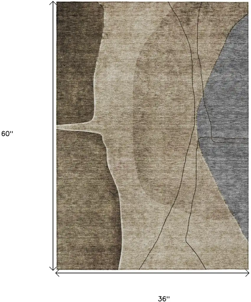 Brown Taupe And Beige Abstract Washable Indoor Outdoor Area Rug Photo 3