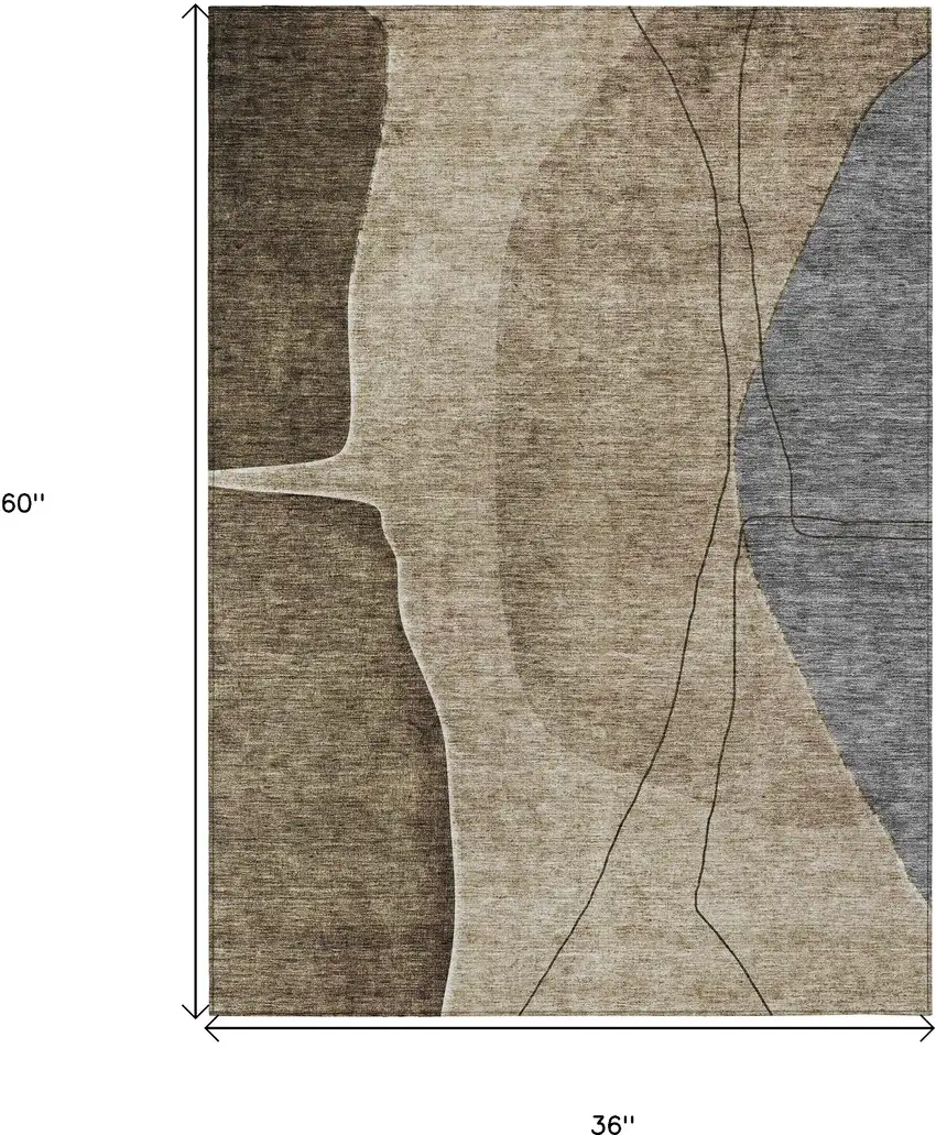 Brown Taupe And Beige Abstract Washable Indoor Outdoor Area Rug Photo 3