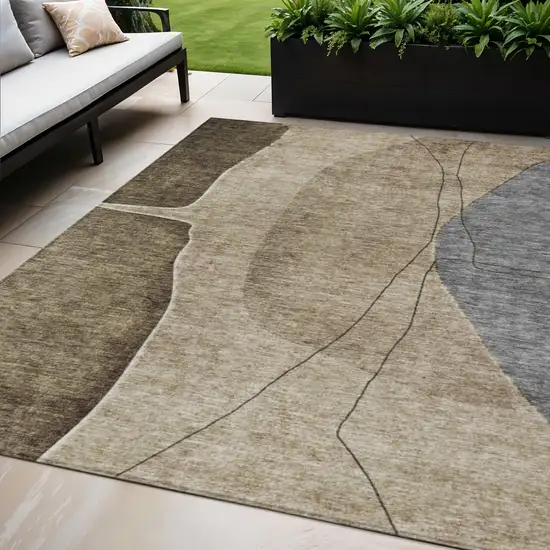 Brown Taupe And Beige Abstract Washable Indoor Outdoor Area Rug Photo 1