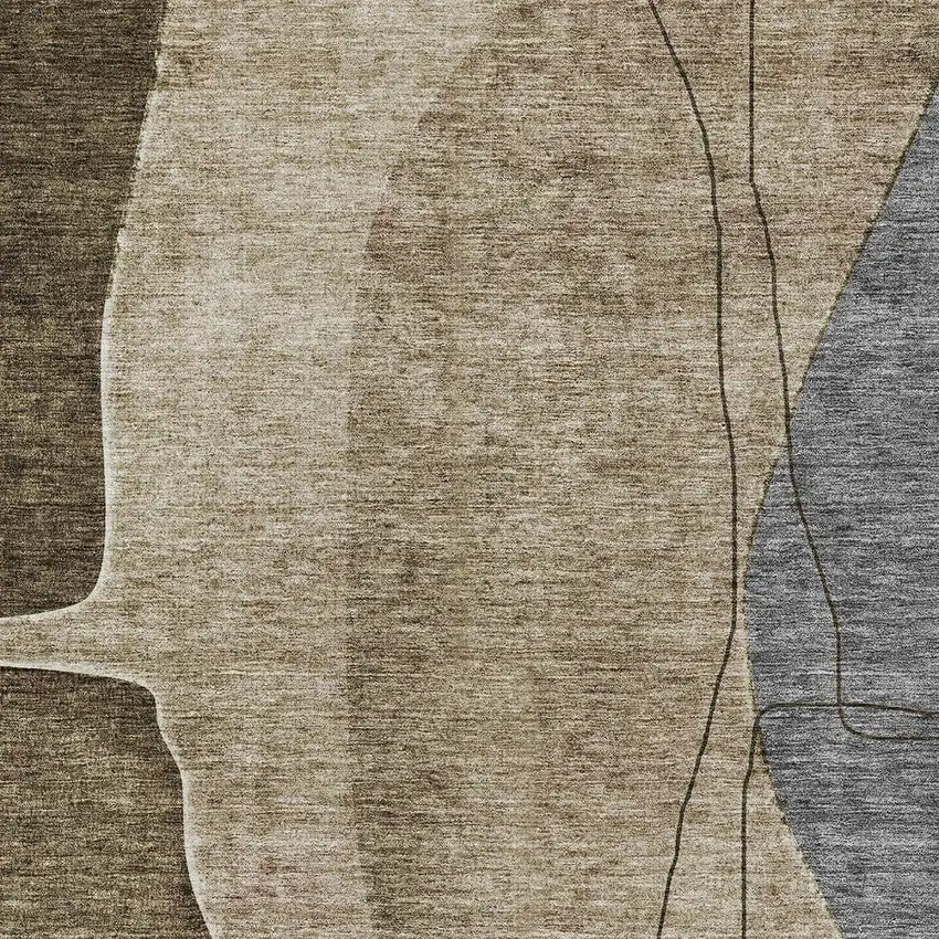 Brown Taupe And Beige Abstract Washable Indoor Outdoor Area Rug Photo 5
