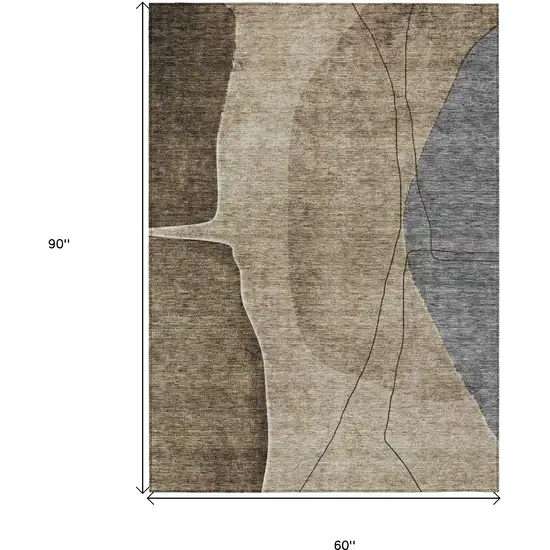Brown Taupe And Beige Abstract Washable Indoor Outdoor Area Rug Photo 3