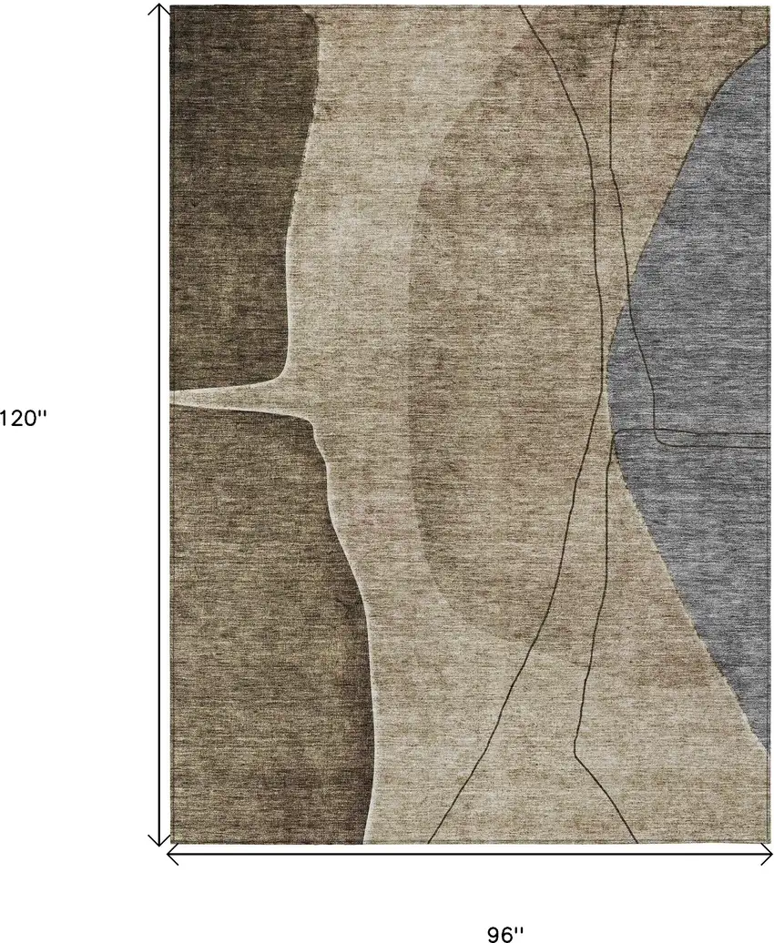 Brown Taupe And Beige Abstract Washable Indoor Outdoor Area Rug Photo 3