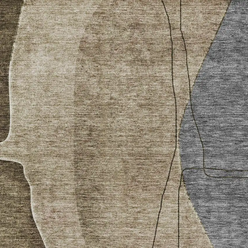 Brown Taupe And Beige Abstract Washable Indoor Outdoor Area Rug Photo 6