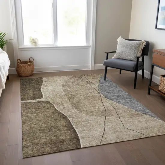 Brown Taupe And Beige Abstract Washable Indoor Outdoor Area Rug Photo 9
