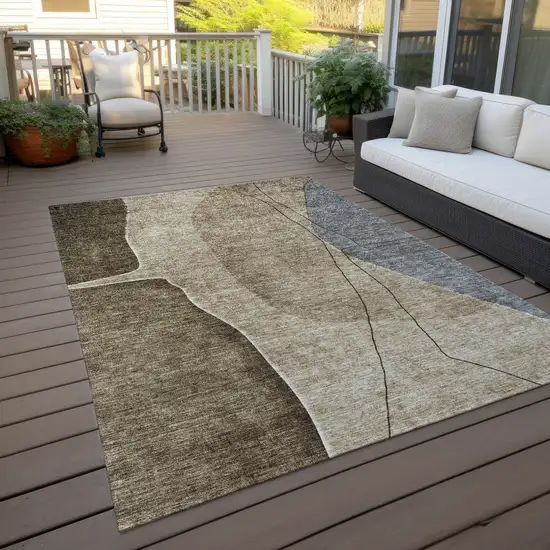 Brown Taupe And Beige Abstract Washable Indoor Outdoor Area Rug Photo 8
