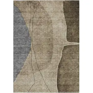 Photo of Brown Taupe And Beige Abstract Washable Indoor Outdoor Area Rug