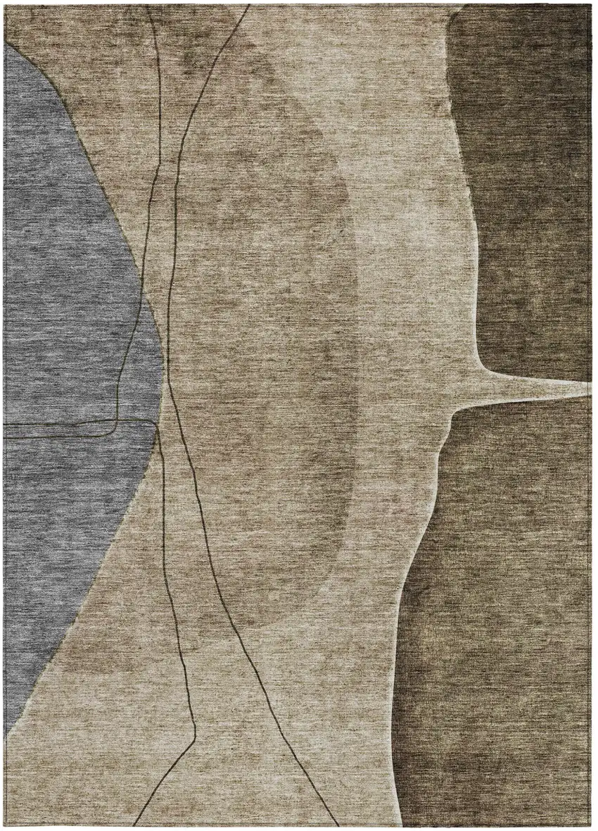Brown Taupe And Beige Abstract Washable Indoor Outdoor Area Rug Photo 7