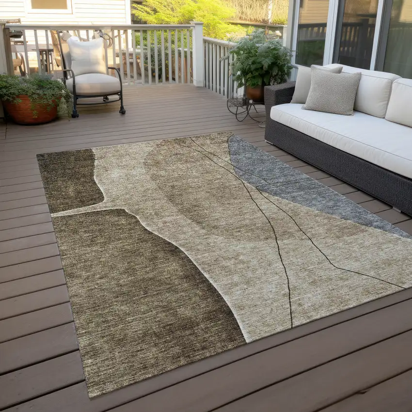 Brown Taupe And Beige Abstract Washable Indoor Outdoor Area Rug Photo 8