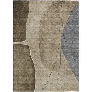 Photo of Brown Taupe And Beige Abstract Washable Indoor Outdoor Area Rug