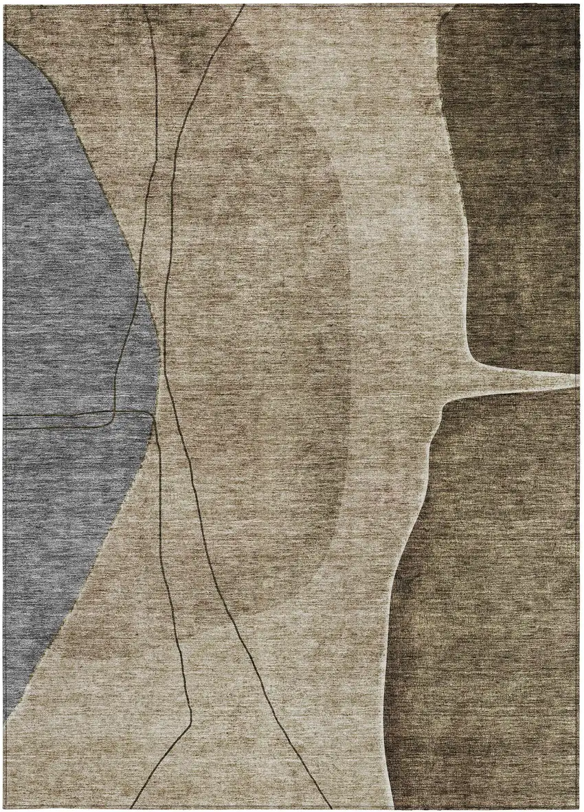 Brown Taupe And Beige Abstract Washable Indoor Outdoor Area Rug Photo 6
