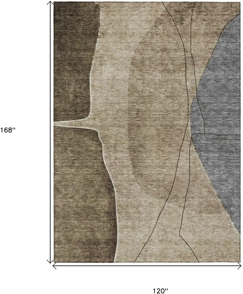 Brown Taupe And Beige Abstract Washable Indoor Outdoor Area Rug Photo 3